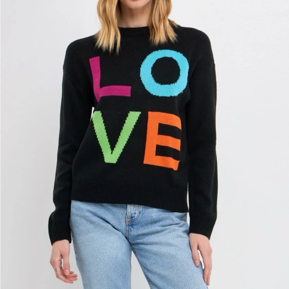 English Factory Knit Love Sweater Large Black